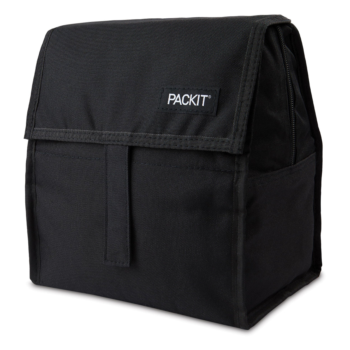 PackIt Freezable Lunch Bag, Black, Built with EcoFreeze Technology, Foldable, Reusable, Zip and Fold Closure with Buckle Handle, Perfect for School and Office Lunches