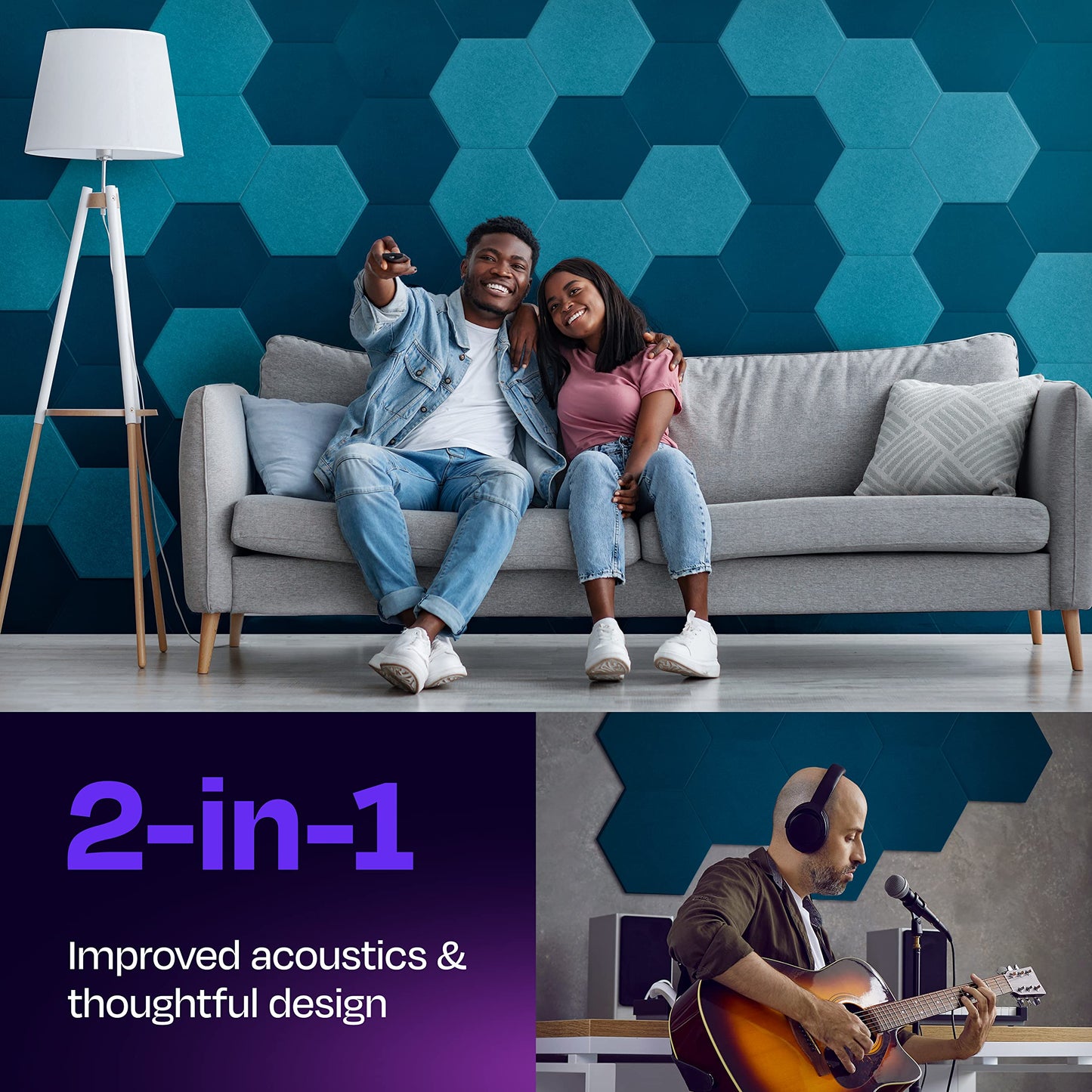 Ekkogo Acoustic Panels 12-Pack Soundproof Wall Panels 12"X10.4"X0.4" Sound Panels High Density Sound Dampening Panels - [Ocean Turquoise Hexagon]