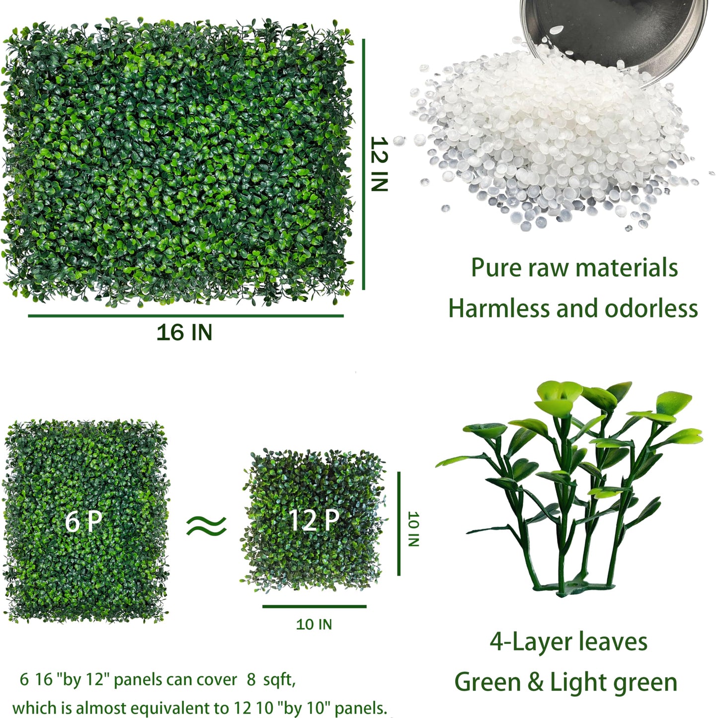 ODTORY Artificial Grass Wall Panels:16" X 12" 6P (8 sqft) UV-Anti Greenery Boxwood Backdrop for Indoor Outdoor Green Wall Decor & Ivy Fence Covering Privacy