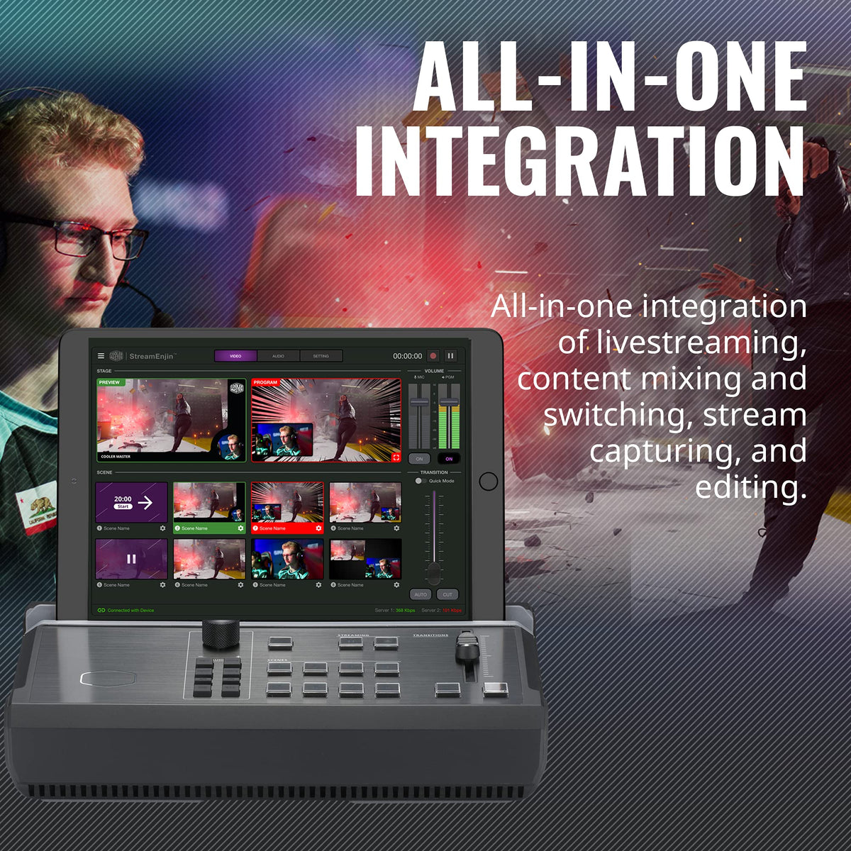 Cooler Master StreamEnjin Livestream Mixer, All-in-One Integration, 8 Customizable Storyboard, Dual Professional CDN Destinations, iPad/Android Tablet App (Tablet not Included) (RM-SEN1-H2H3-R1)