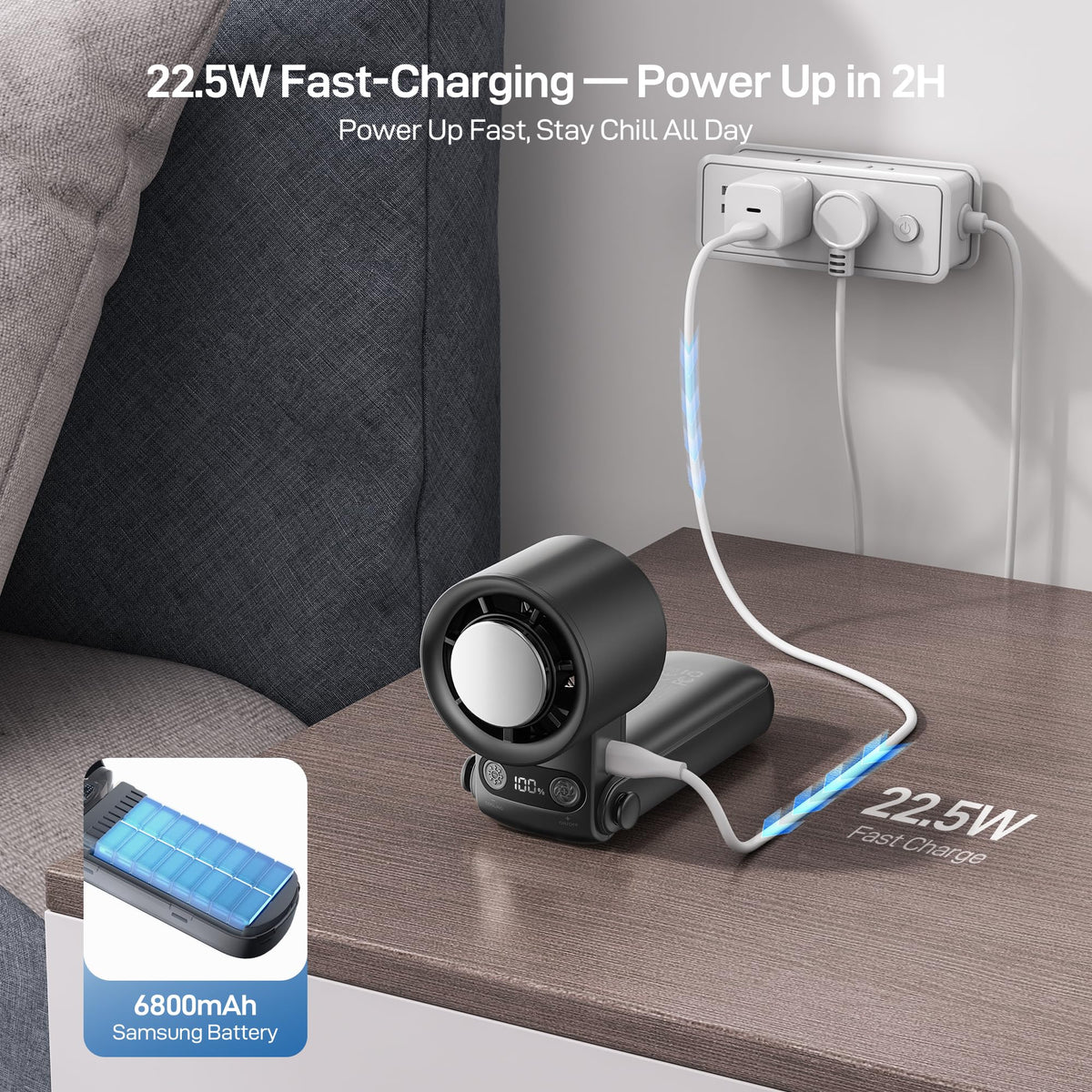 EPICKA Portable Handheld Fan with Ice Cooler - 25H Runtime, Rechargeable 6800mAh Personal Turbo Fan with Power Bank, Fast Charging, 0-100 Speed, Gifts for Women, Summer Travel Essentials, Black