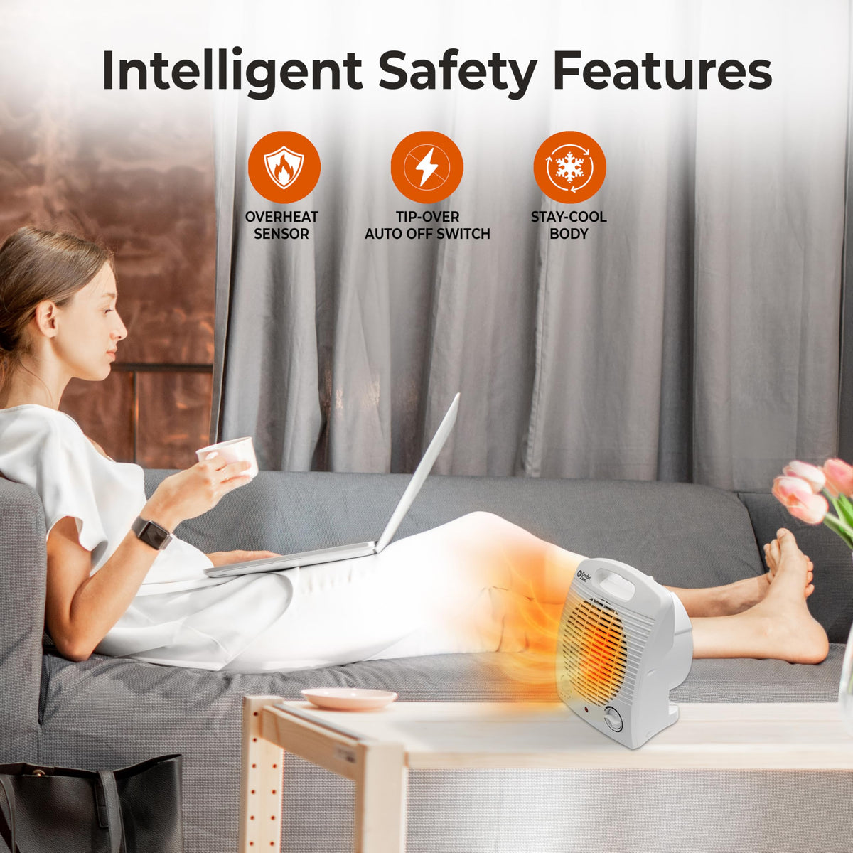 Comfort Zone Personal Space Heater – Energy Efficient 1500W Electric Heater with Adjustable Thermostat, 3 Heat Settings & Energy Save Mode – Portable, Tip-Over & Overheat Protection for Home & Office