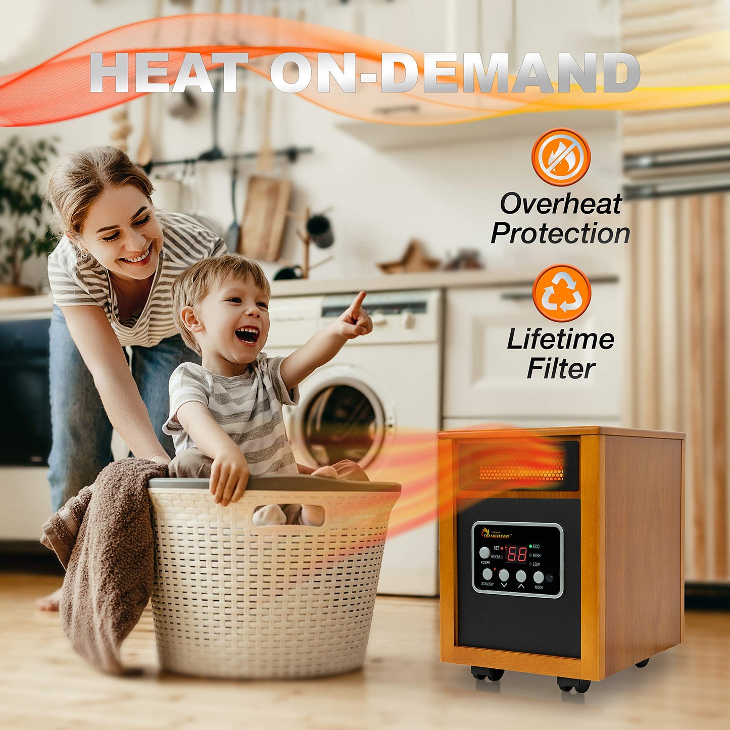 Dr Infrared Heater DR-968 Portable Space Heater, 1500-Watt, Cherry