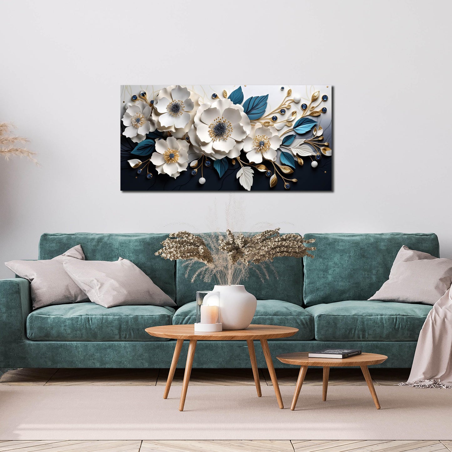 Large Canvas Wall Art for Living Room Bedroom Home Office White and Blue Floral Wall Art Botanical Picture Modern Framed Artwork Flower Canvas Prints 20x40 In