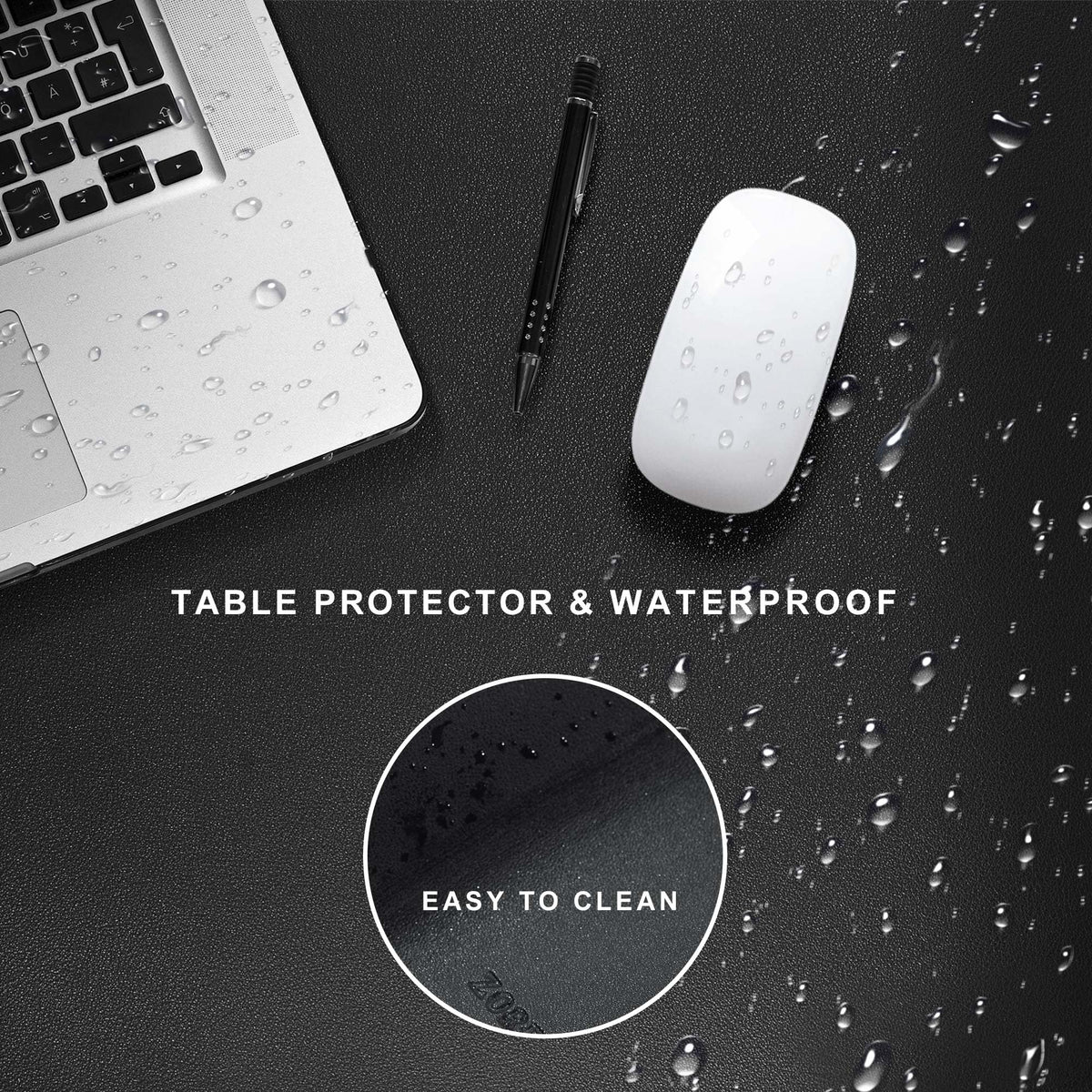 ZORESYN Large Desk Pad (39.4" x 23.6") - Waterproof PU Leather Desk Mat with Non-Slip Base, Office Desk Protector for Keyboard, Mouse, and Writing, Durable Stitched Edges (Black)