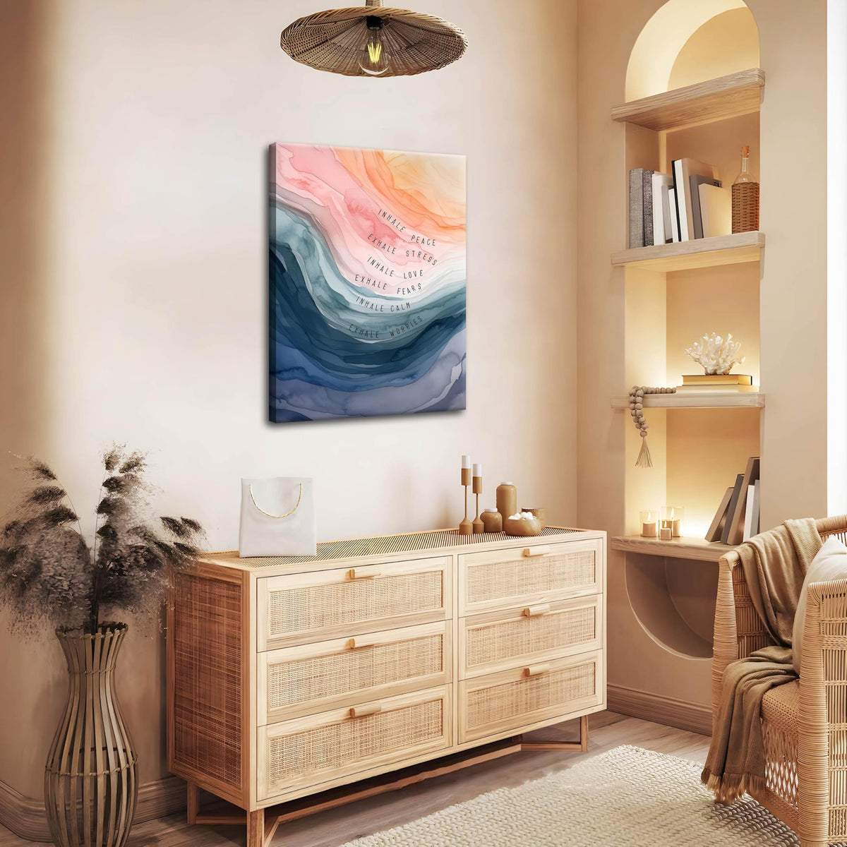 YHCTHT Mental Health Wall Art, Therapy Office Pictures Wall Decor, Inhale Exhale Meditation Art Paintings, Inspirational Canvas Prints, Therapist Artwork for Meditation Room Calming Corner 12x16 Inch
