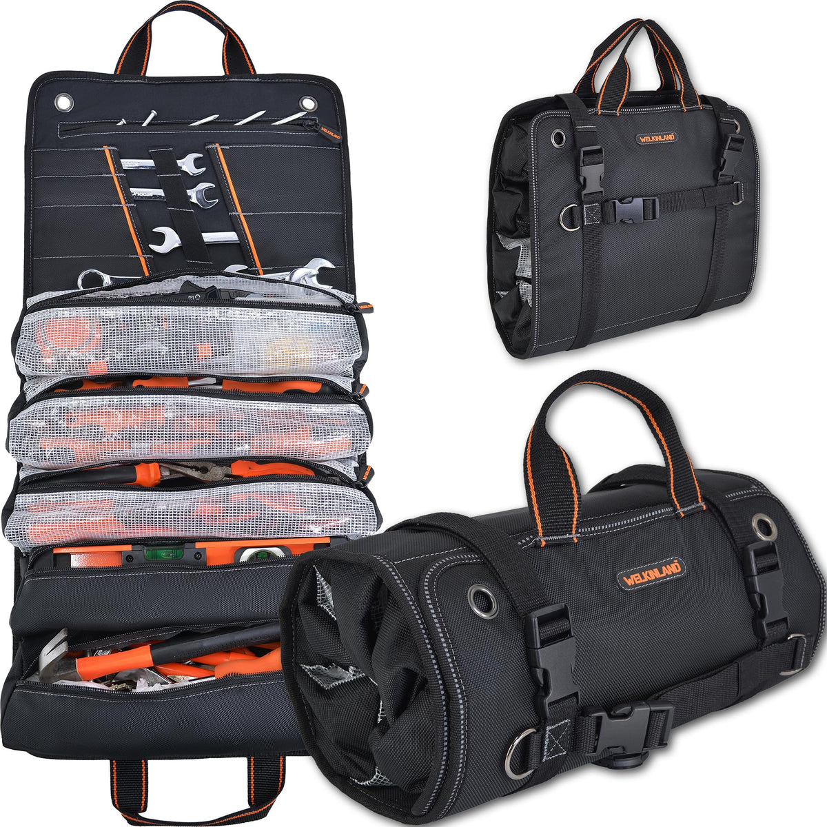 WELKINLAND Men's Tool Roll Organizer, Roll-Up Bag for Mechanics, Electricians & Motorcyclists