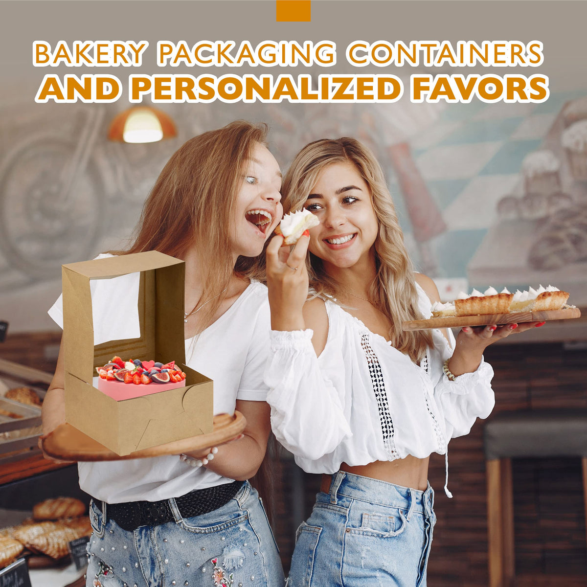 Fit Meal Prep 25 Pack Cake Boxes with Window 8x8x4 Auto Pop-Up Bakery Containers for Dessert, Cookies, and Pastry Gift Treat Box for Packaging Cake Carrier for Valentine's Day, Christmas Kraft
