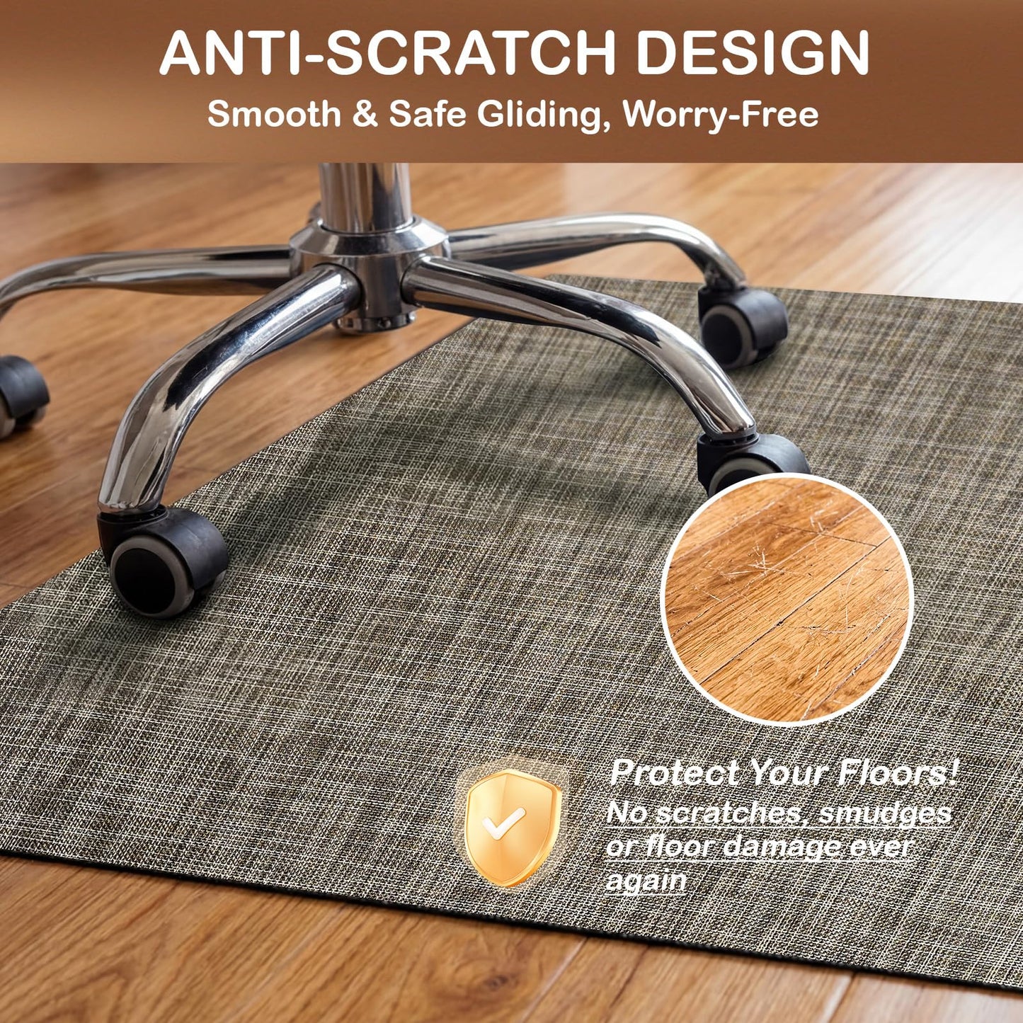 Office Chair Mat for Hardwood Floor, 36" x 48" Non-Slip Office Chair Mat for Rolling Chair, Heavy Duty Textilene Floor Protector for Hardwood Tile, Desk Computer Chair Mat for Home Office,Brown