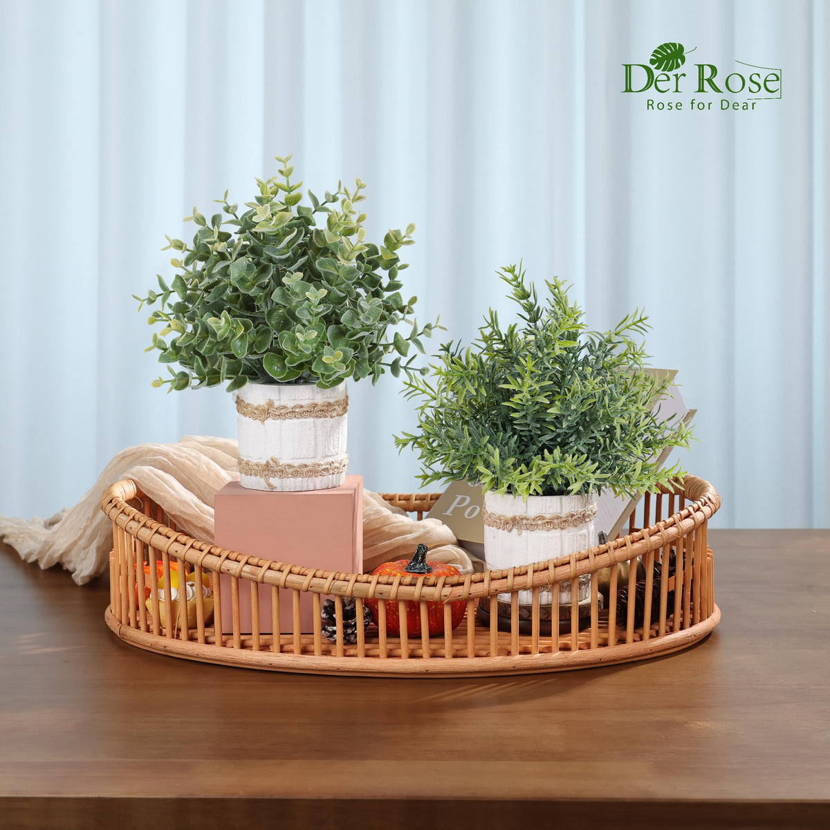 Der Rose 4 Pack Farmhouse Fake Plants Artificial Plants for Home Kitchen Office Desk Rustic Table Boho Aesthetic Room Decor Indoor