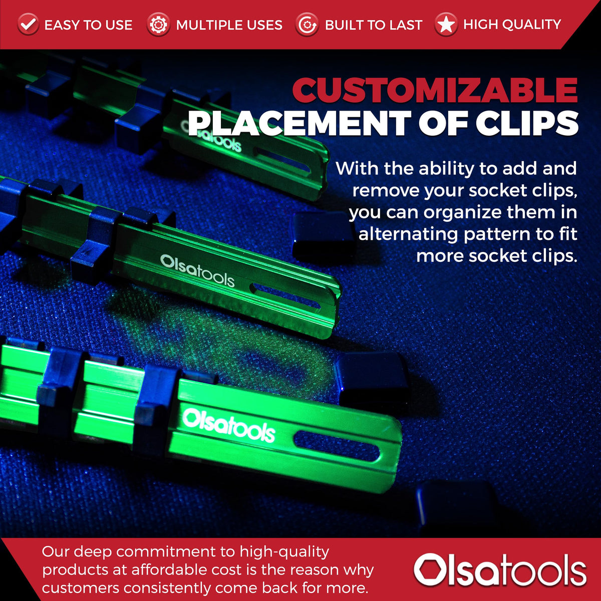 Olsa Tools Aluminum Socket Organizer, 3pc Set - Green Socket Holder Kit 1/2-Inch, 3/8-Inch, and 1/4-Inch Drive - Holds 58 Chrome or Impact Sockets - Professional Grade Socket Rails - Part: 1102