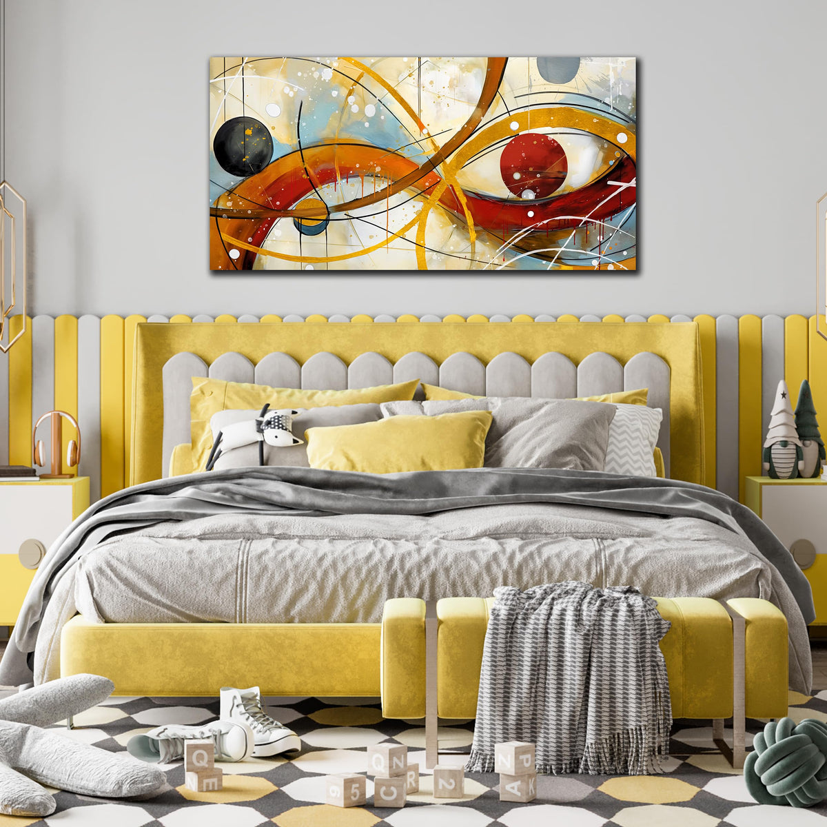 Large Abstract Yellow Canvas Wall Art for Living Room Bedroom Home Office Modern Wall Decor Line Geometric Abstract Picture Framed Canvas Prints Size 20x40