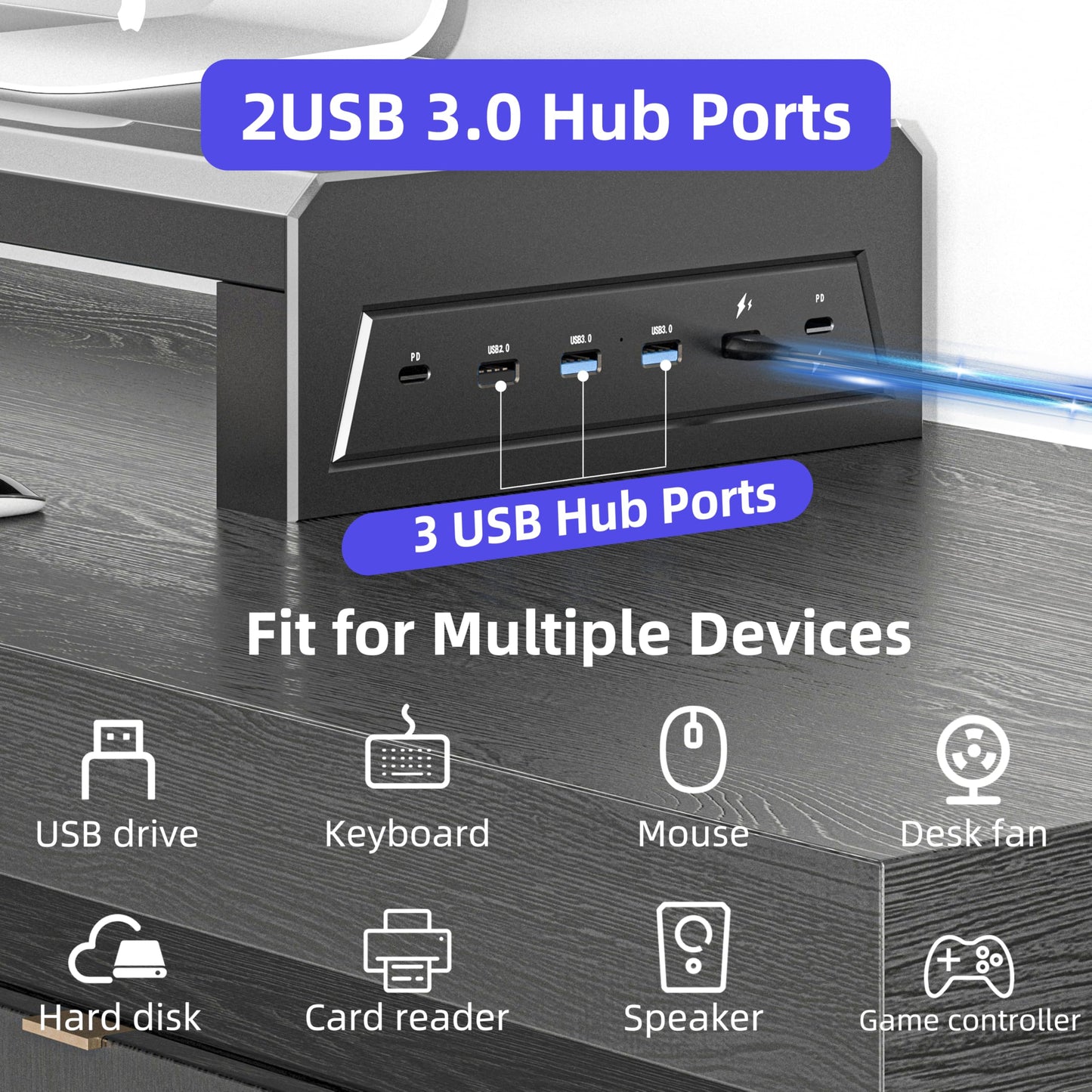 GECKOSTROLL Computer monitor stand Laptop Desk Shelf & Monitor Riser ，21.6 inches,22W charging , 2 USB 3.0 , and 1 USB 2.0， Monitors/PC/Laptop/Computer Space Saver Organizer ，Heavy Duty Gift Gaming Studio Office (USB Hub Fast Charging Version, 550mm)