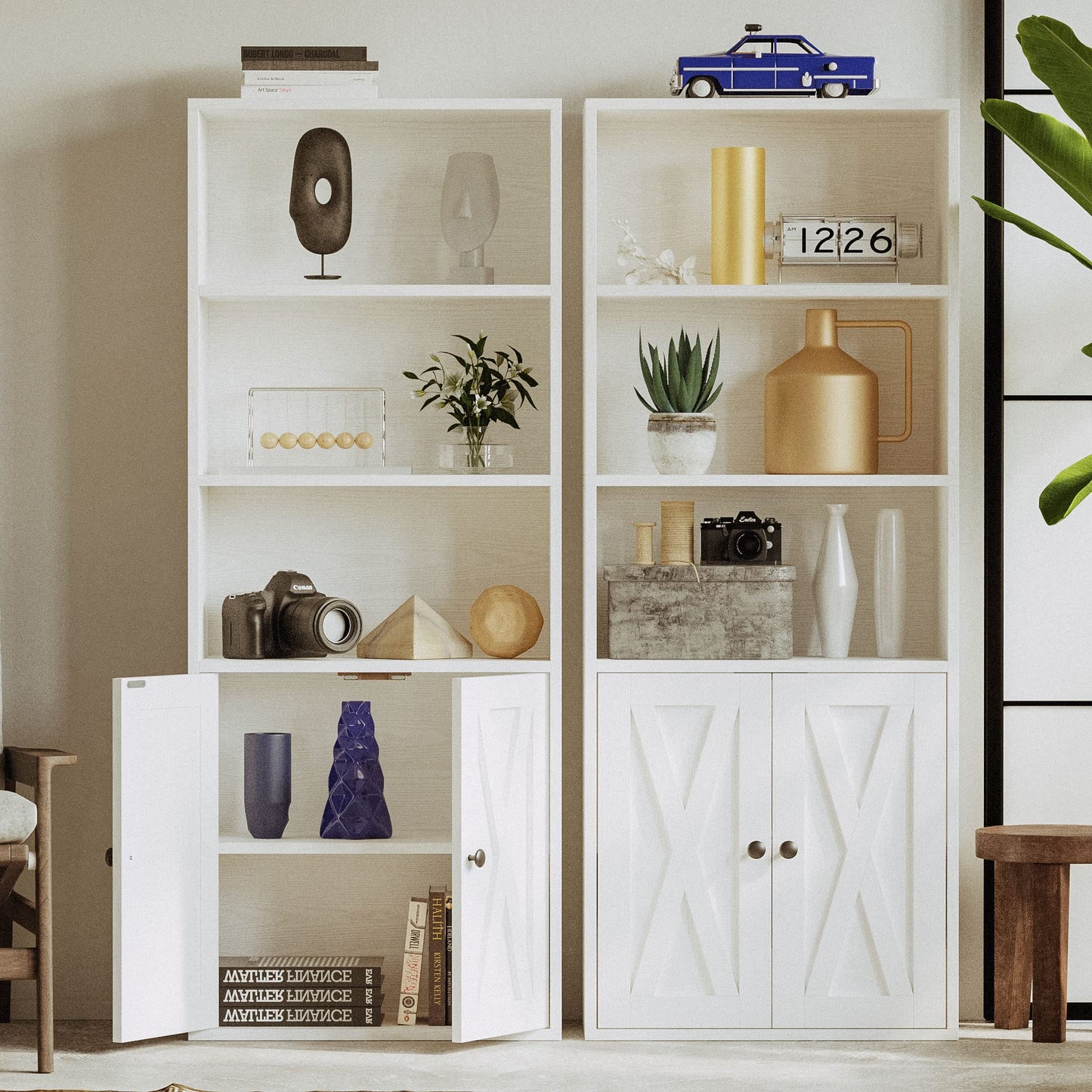 IRONCK Industrial Bookshelves and Bookcases with Doors 11.8 in Depth Floor Standing 5 Shelf Display Storage Shelves Tall Bookcase for Home, Office, Living Room