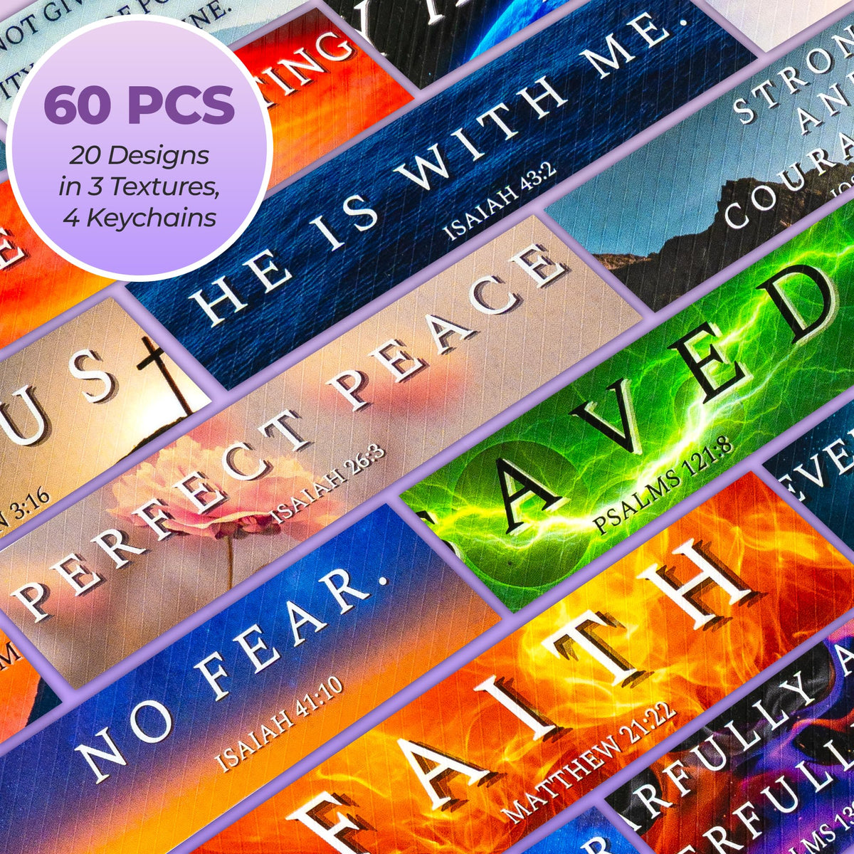Christian Sensory Stickers for Anxiety Relief – 60 Scripture-Based Fidget Strips with Keychains for Calm, Focus, and Bible Study