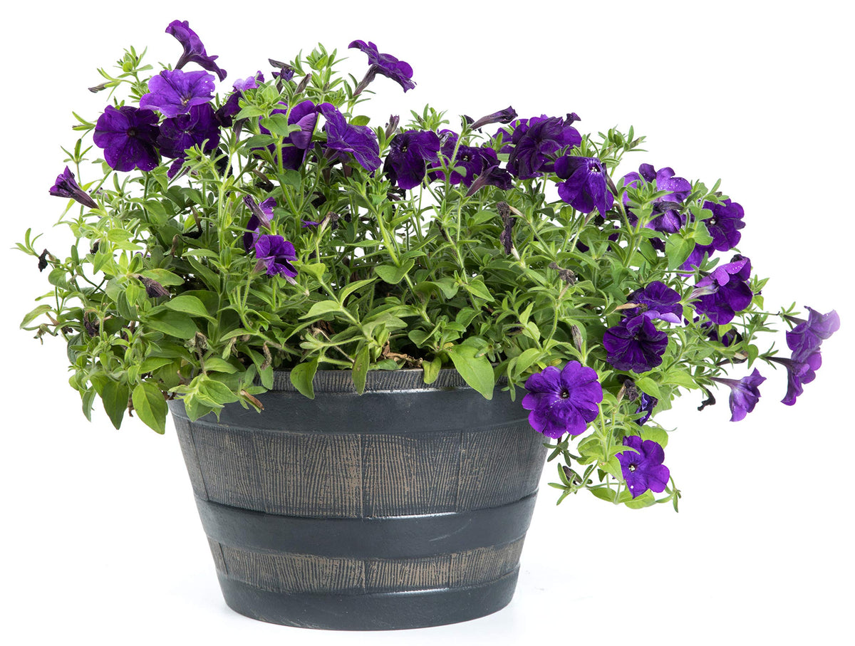 Gardenised Rustic Wood- Look Plastic Half Barrel Flower Pot Bucket Planter, Pack of 4