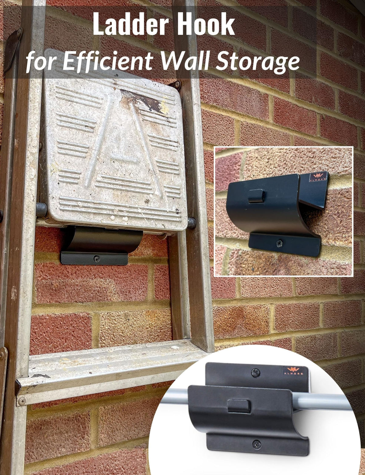 Ladder Hook - Black Heavy Duty Ladder Brackets for Garage Wall - Utility Hook for Wall Mount Ladder Storage, Folding Chair - Tool Holder to Organize Garage and Shed