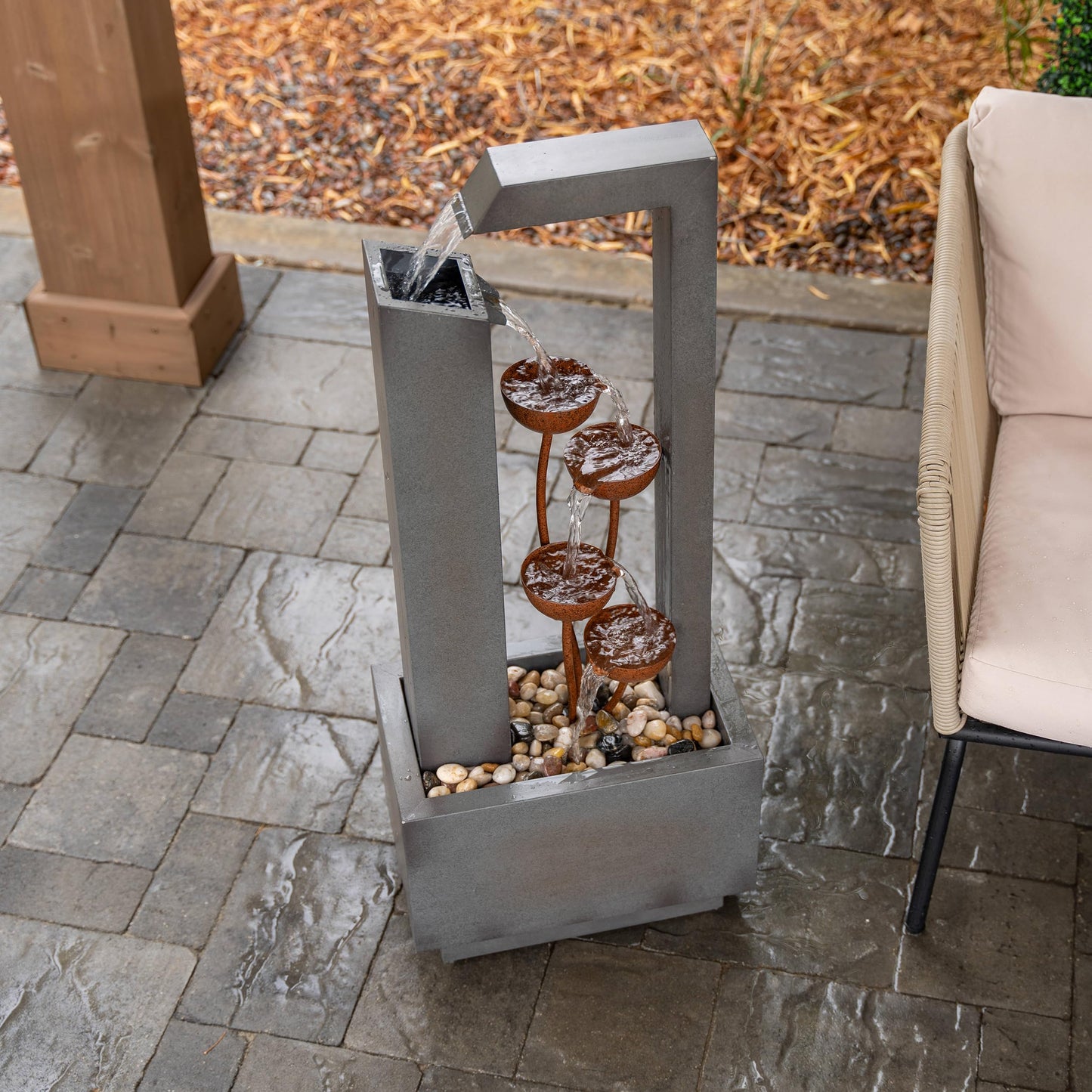 XBrand 38-Inch Freestanding Sculptural Metal Multi-Tier Flower Water Fountain, Gray and Bronze