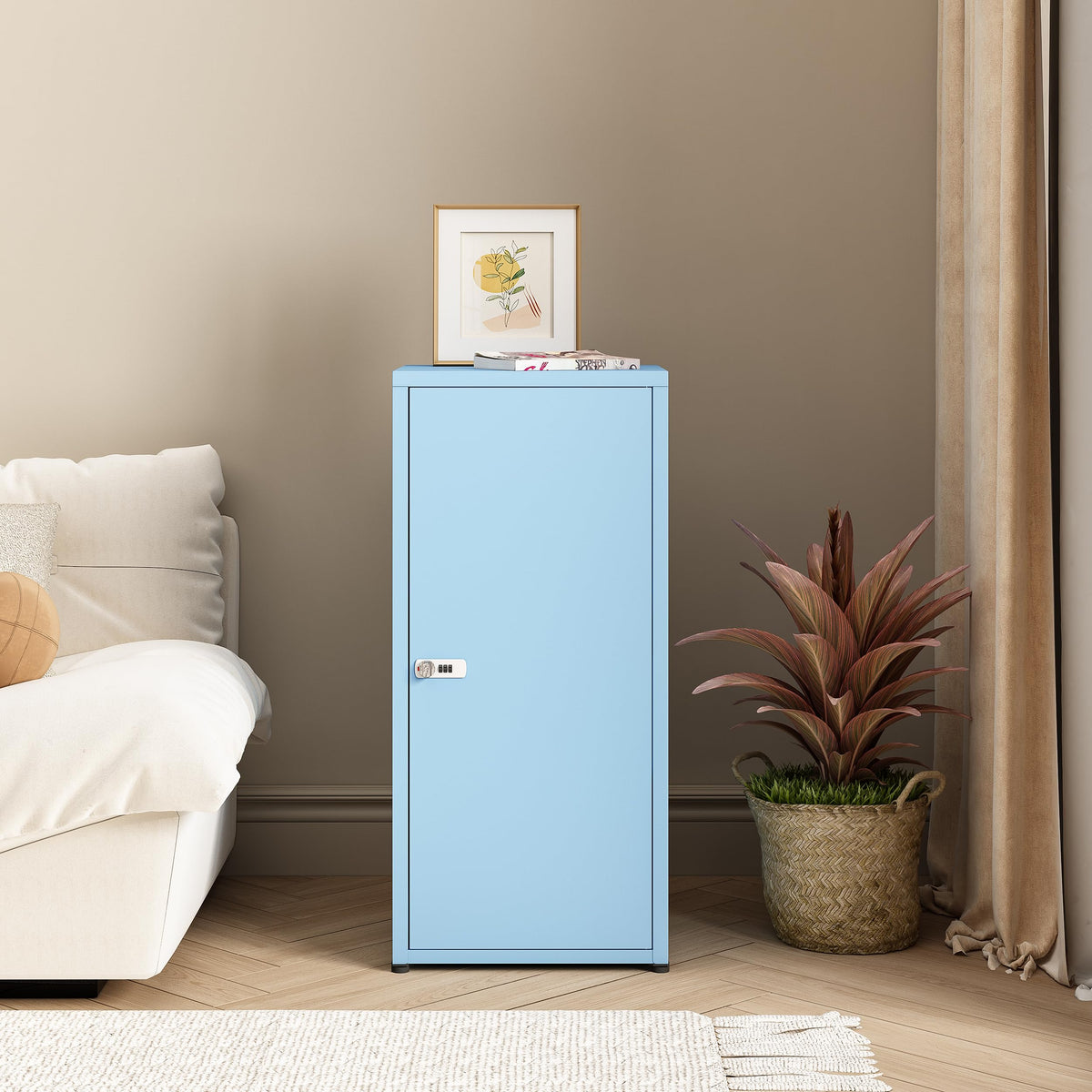 MIOCASA Metal Storage Cabinet with Lock, 3 Adjustable Shelves Single Door Steel Locker for Home, Office & Garage (Blue)