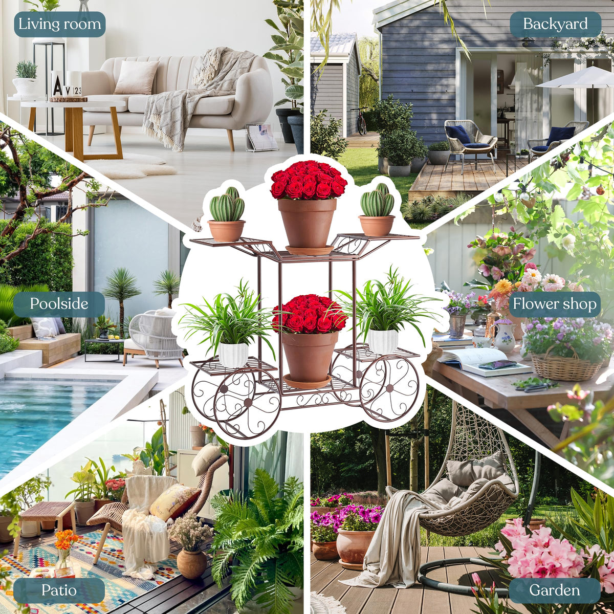 Sorbus® Garden Cart Stand & Flower Pot Plant Holder Display Rack, 6 Tiers, Parisian Style - Perfect for Home, Garden, Patio (Bronze)