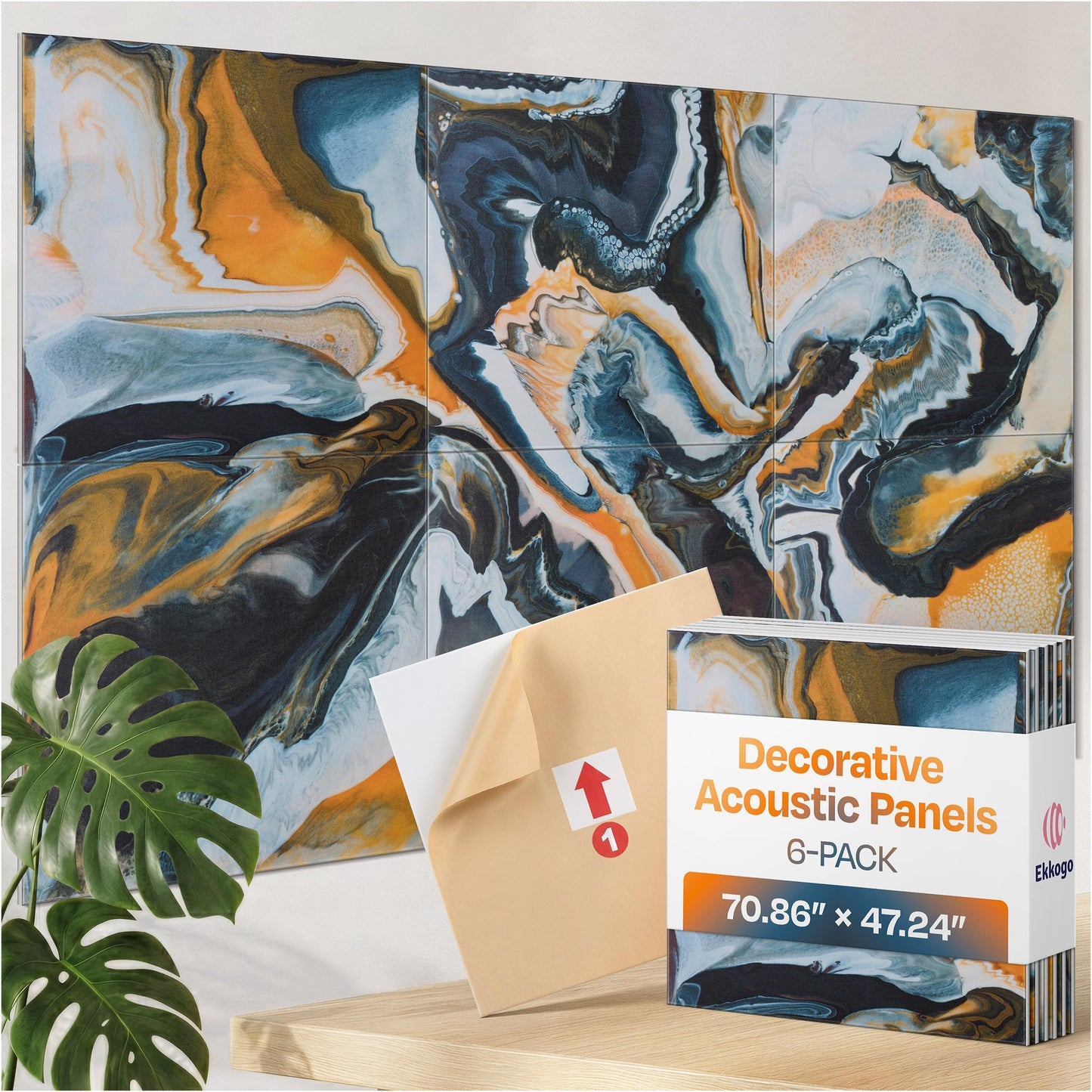 Ekkogo XL Acoustic Wall Panels 6-Pack Decorative Acoustic Panels High Density Sound Absorbing Wall Art 70.86X47.24 Inches with Self-adhesive for Studio Home and Office - Echo Dunes