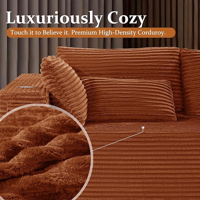 108" Cloud Sectional Couch, Comfort U Shaped Boneless Couch