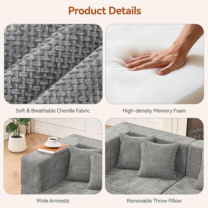 MONVANE 75" Loveseat Sofa, Comfy Chenille Cloud Couch
