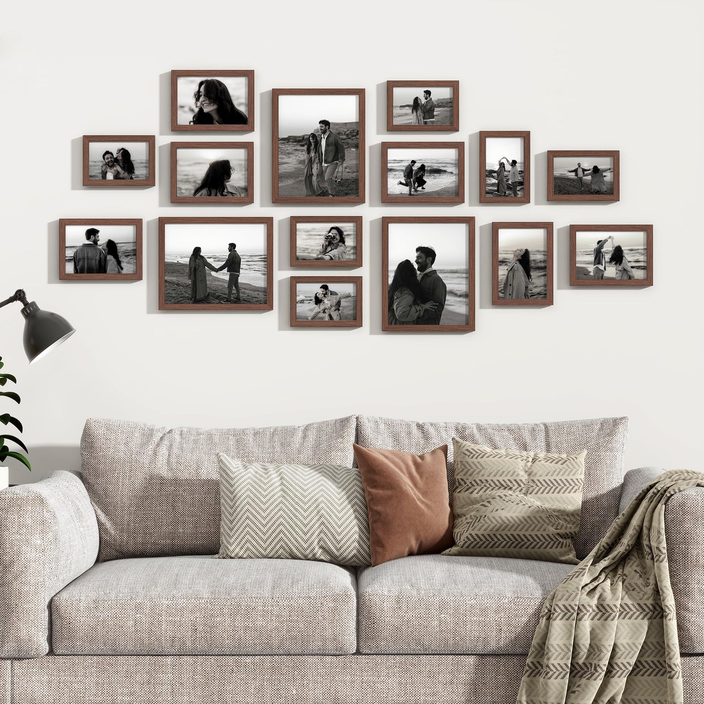 Venusmiles 15 Pack Picture Frames Collage Wall Decor, Gallery Frame Set for Wall Mounting or Tabletop Display, Multi Sizes Including 3pcs 8x10, 6pcs 5x7, 6pcs 4x6, Walnut