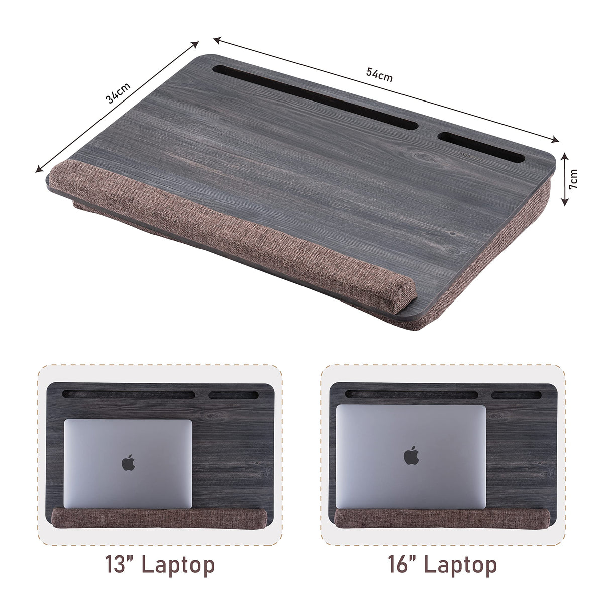 Vigo Wood Portable Laptop Desk – Lapdesk with Cushion, Laptop Stand for Bed, Lap Desk for Laptop and Lap Desk for Bed, Portable Desk for Lap top, Notebook Bed Tray (Black & Brown)