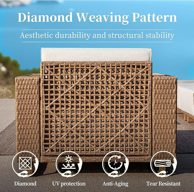 SUNSHINE VALLEY 4 Pieces Patio Furniture Set, Outdoor Rattan Wicker Chairs and