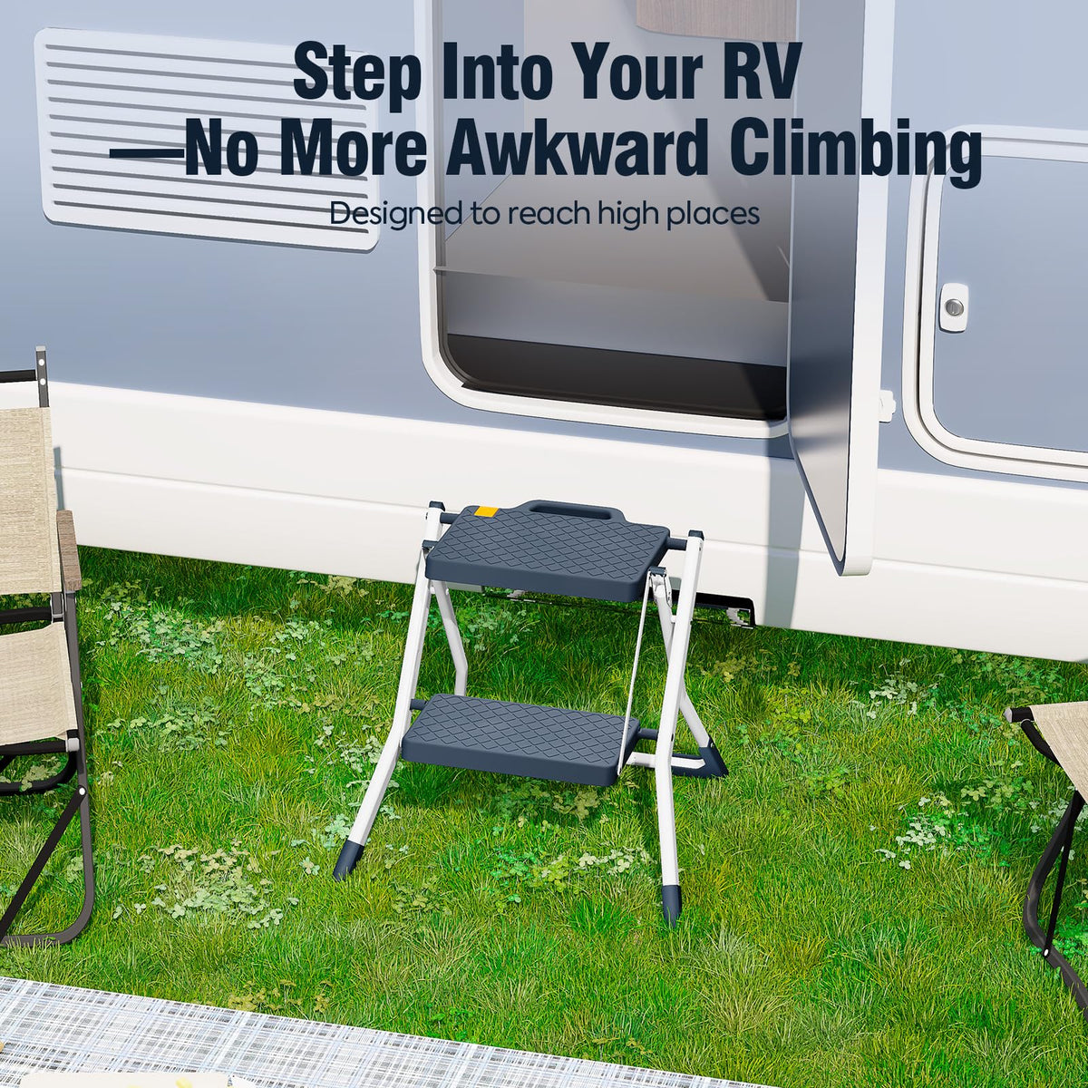 URACKIFY 2 Step Stool Foldable, Step Ladder with Non-Slip Rubber mat, Step Stool with Release Button, Lightweight Steel, Blue, for up to 330LBS.
