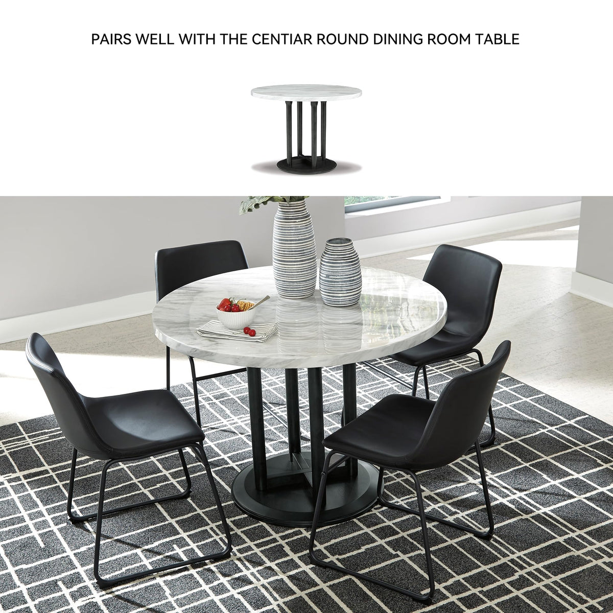 Signature Design by Ashley Centiar Mid Century Dining Room Bucket Chair, 2 Count, Black