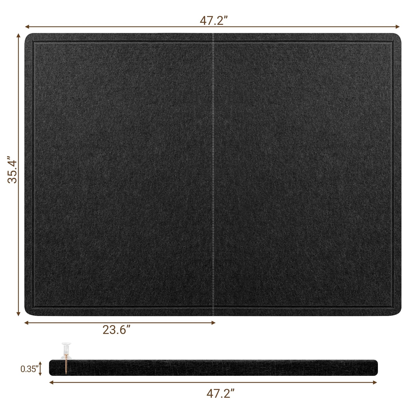 AKTOP Large Black Cork Board 48" x 36", Foldable Felt Notice Pin Board for Wall, 4' x 3' Decorative Bulletin Board Photo Display Board with Self-Adhesive Tape for Office, School & Home, 25 Pushpins
