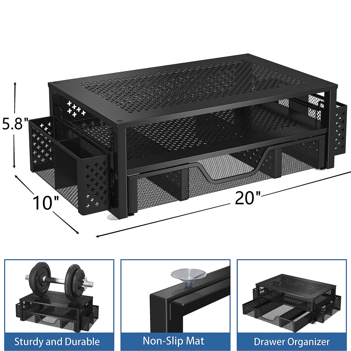 Simple Trending Desk Organizer and Accessories, 2 Tier Computer Metal Monitor Stand Riser with Drawer and Pen Holder for Laptop, Computer, iMac, Black
