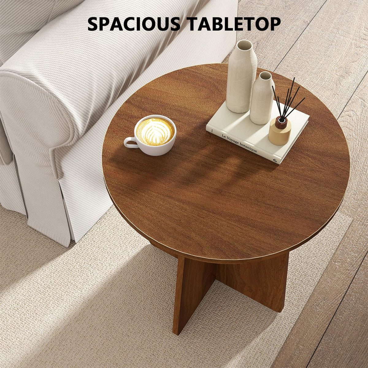 Permory 19.6 Inch Round Side Table, Modern End Table with MDF Wood Tabletop, Small Accent Coffee Table for Living Room, Bedroom, Balcony, Easy Assembly & Sturdy (Rustic Brown)