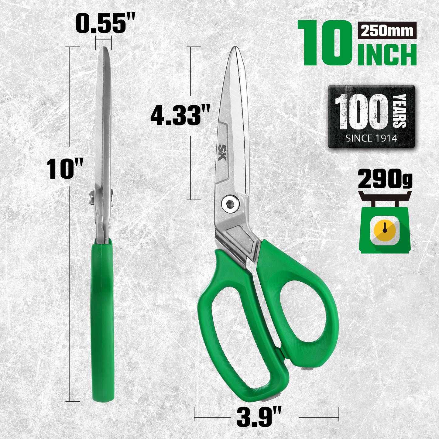 SK 10" Heavy Duty Scissors, All Purpose Shears, Premium CR-V Steel Construction, One Piece Drop Forged Blades, Ergonomic Handle for Comfortable Grip