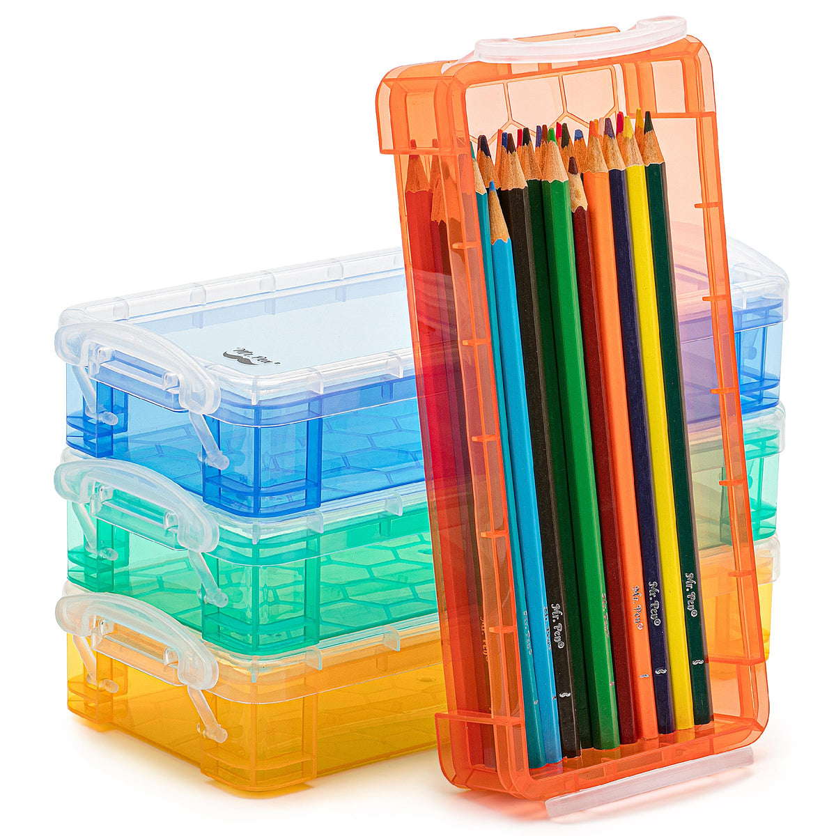 Mr. Pen- Pencil Box, 4 Pack, Assorted Color, Plastic Pencil Box Case, Pencil Case, Crayon Box