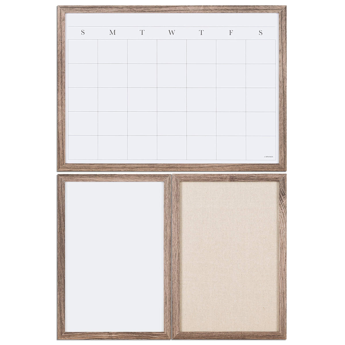 U Brands Organization Center Kit, Rustic Wood Frame, Includes Magnetic Dry Erase Calendar, Magnetic Whiteboard, Linen Bulletin Board, Along with 6 Pins, 4 Markers, and 4 Magnets (4835U00-01)