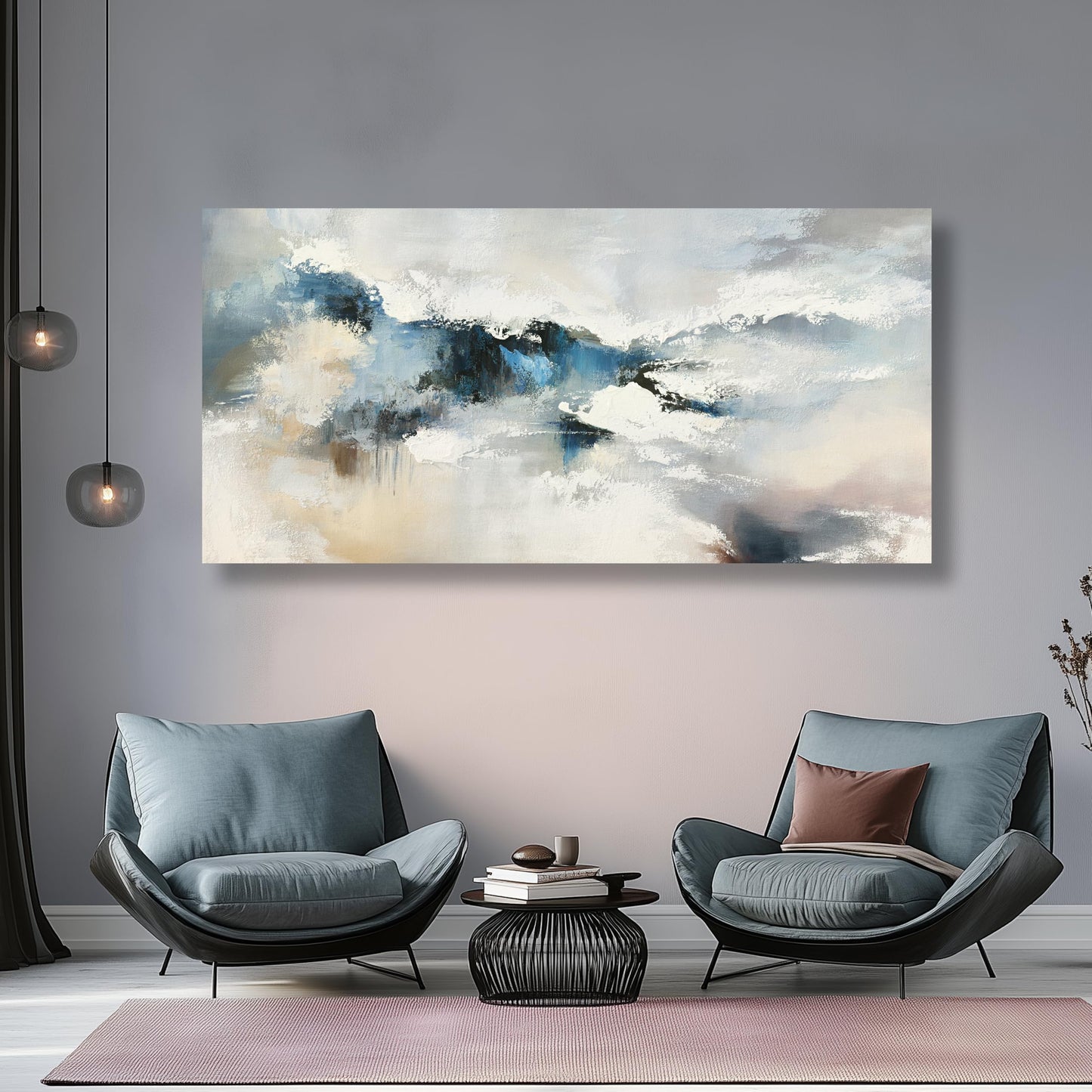 Yuaxker Large Abstract Wall Art Aesthetic Wall Decor Blue and White Artwork Wall Hanging Canvas Painting for Living Room Bedroom Dining Room Office Home Decor 30x60 Inch