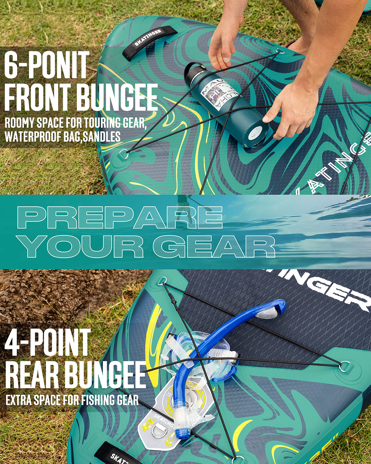 Skatinger 11'6×35" Super Wide Inflatable Paddle Board, Ultra Stable Stand Up Paddleboards for 450lb/3 People/Family/Big Size w/Shoulder Strap, 100L Backpack, All-Round Sup Board, US Fin