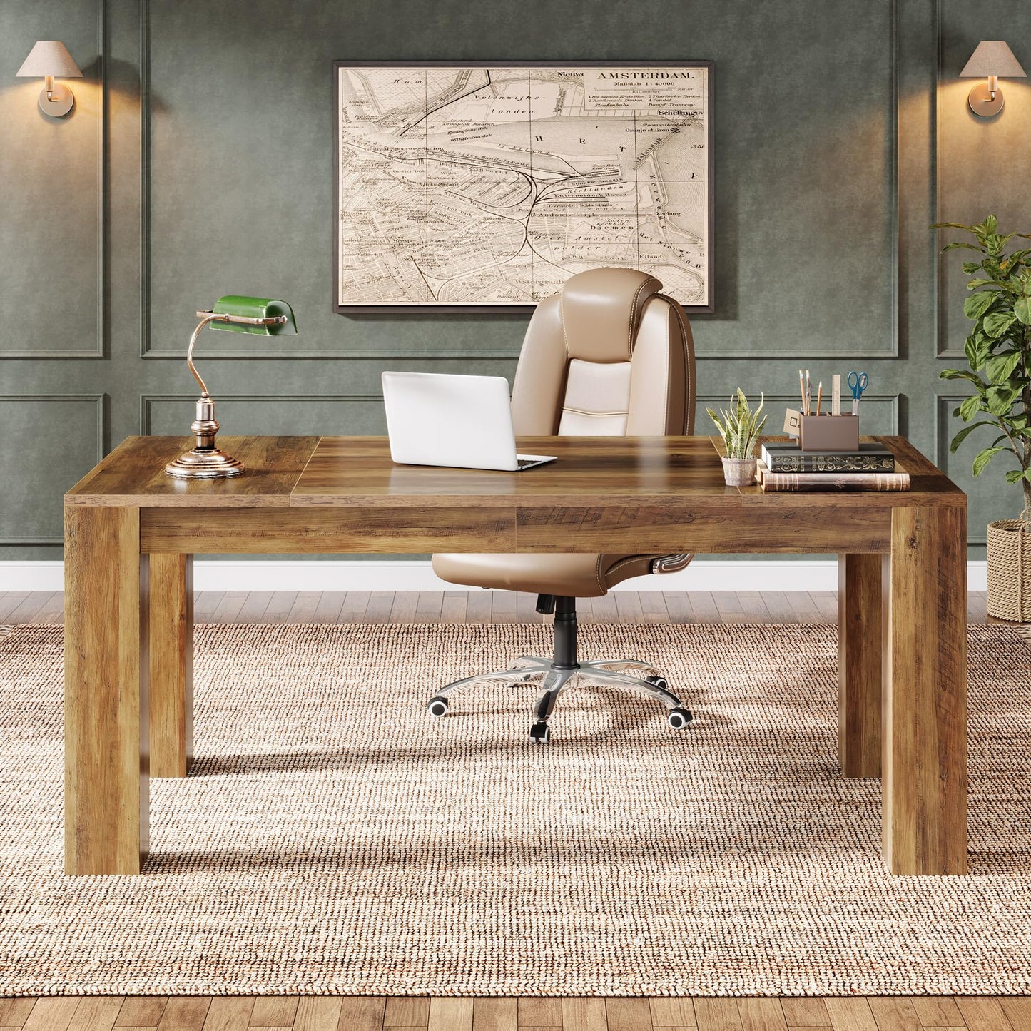 Tribesigns 63-Inch Executive Desk, Large Office Computer Desk, Simple Workstation Writing Table Study Table for Home Office, Rustic Brown