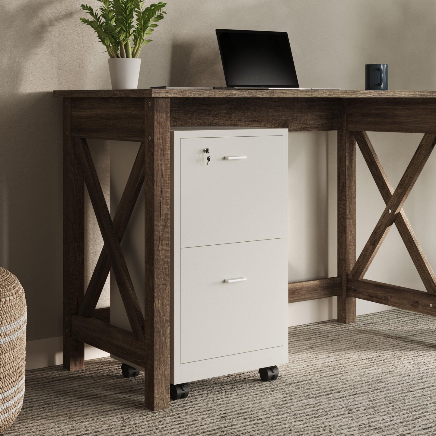 File Cabinet - 2-Drawer Cabinet with Lock and Deep Drawer Storage - Rolling Filing Cabinet for Under The Desk, Home, or Office by Lavish Home (White)