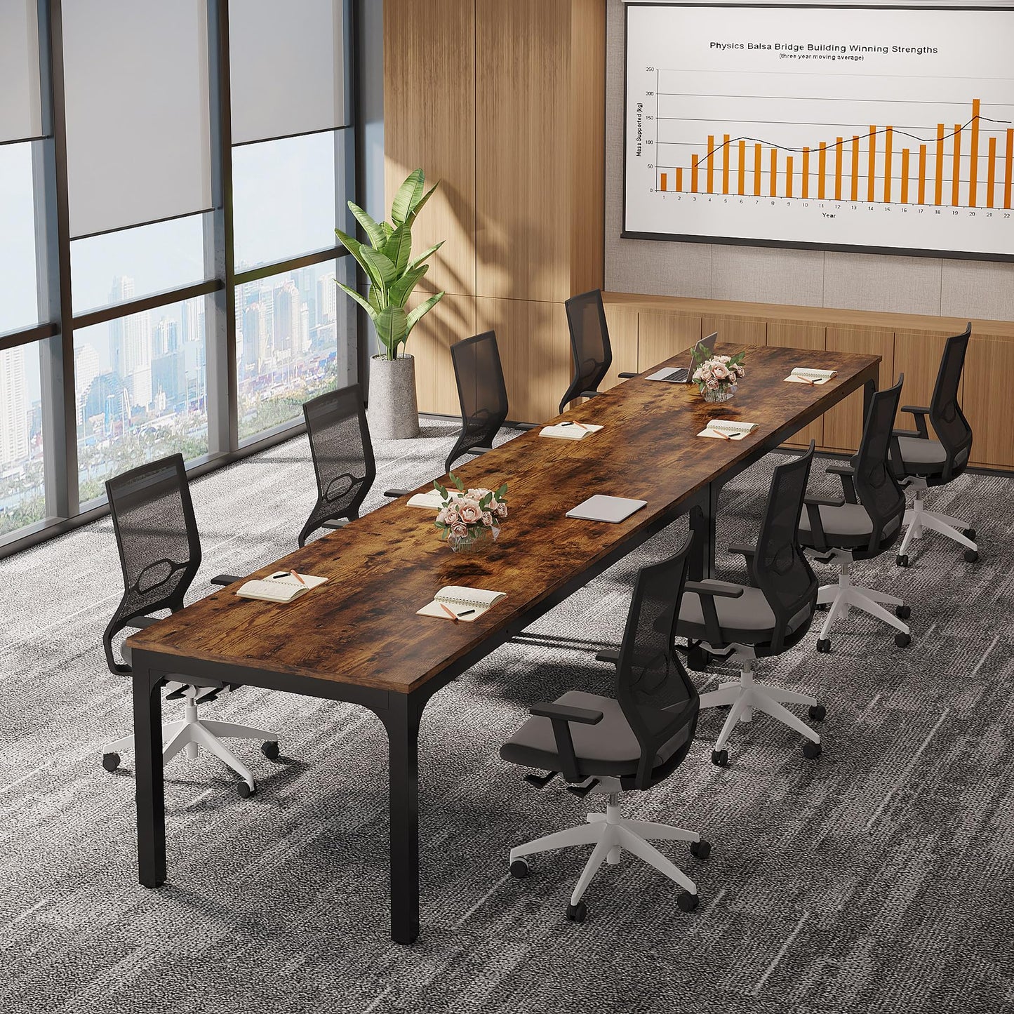 Tribesigns 6.5 FT Conference Room Table, 78.74" W x 27.56" D Large Office Conference Table, Modern Seminar Meeting Table Desk for Boardroom, Meeting Room (1, Rustic Brown)