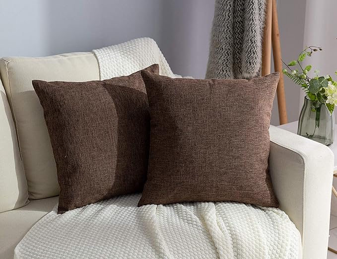 Stellhome Linen Throw Pillow Covers 20 x 20 inch Square Farmhouse Fall