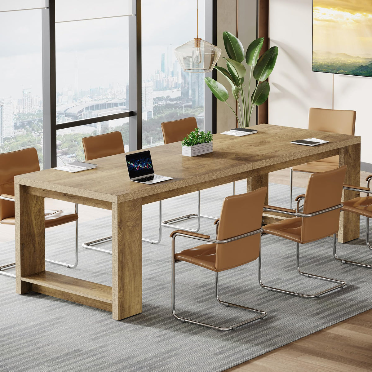 Tribesigns Large Conference Table for 6-8, 87-Inch Rectangular Meeting Table, Farmhouse Seminar Boardroom Desk for Office Conference Room (Natural)