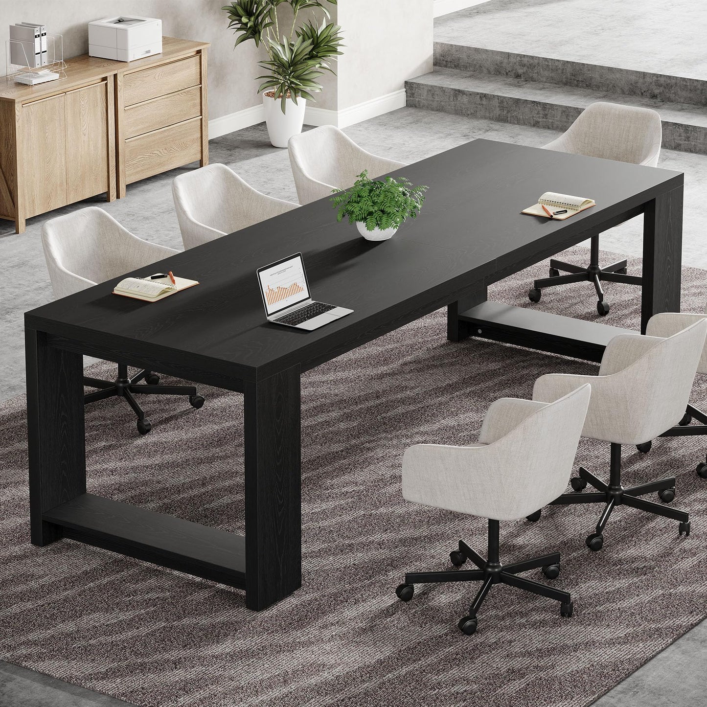Tribesigns 7 ft Conference Table for 6 to 8 People, Modern Rectangle Meeting Room Desk for Boardroom, Home Office (Black)