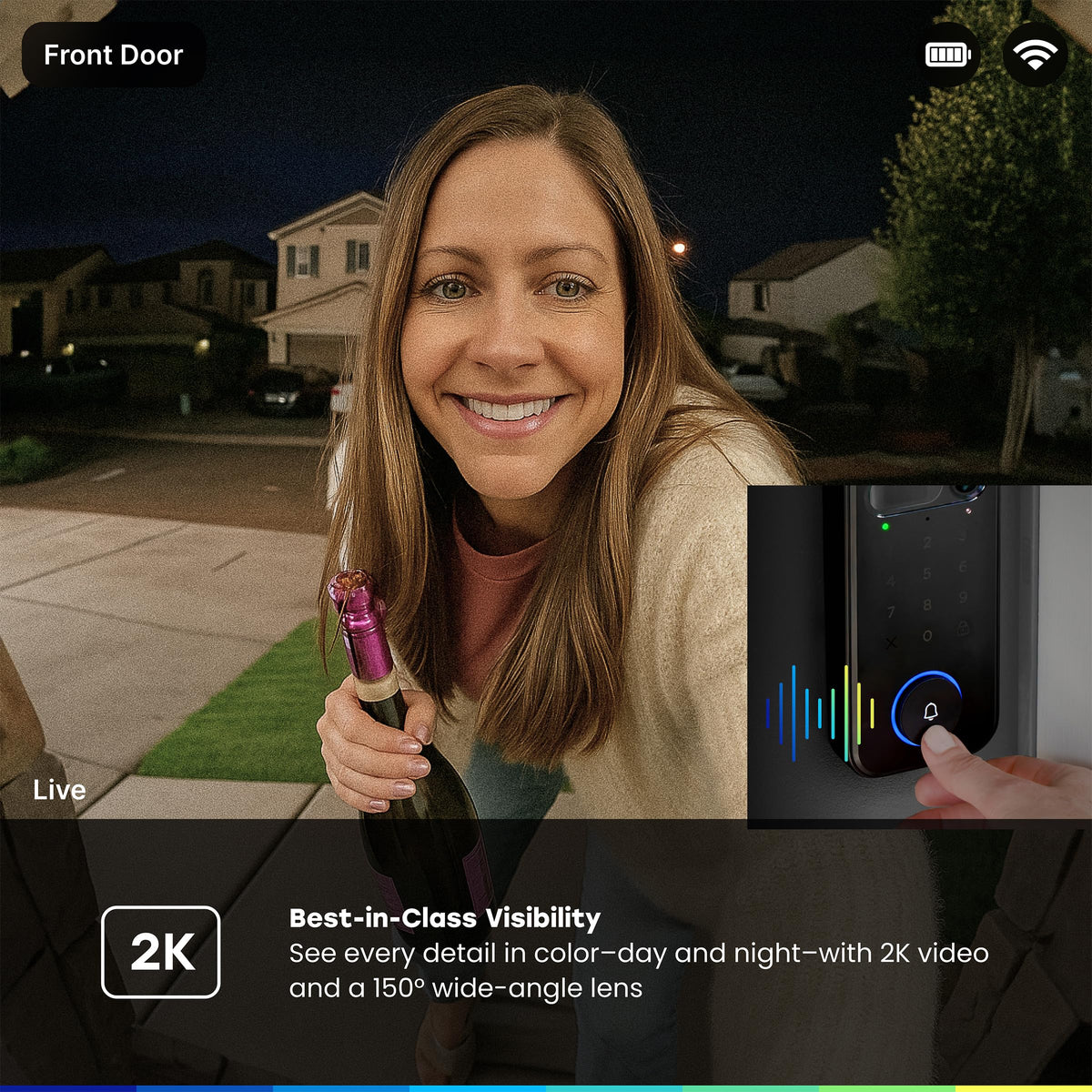 myQ Secure View™ 3-in-1 Smart Lock with 2K HDR Video Doorbell Camera, Face Access, Fingerprint Access, PIN & App Control — Intelligent Entry with Built-in Camera, Color Night Vision & Two-Way Audio