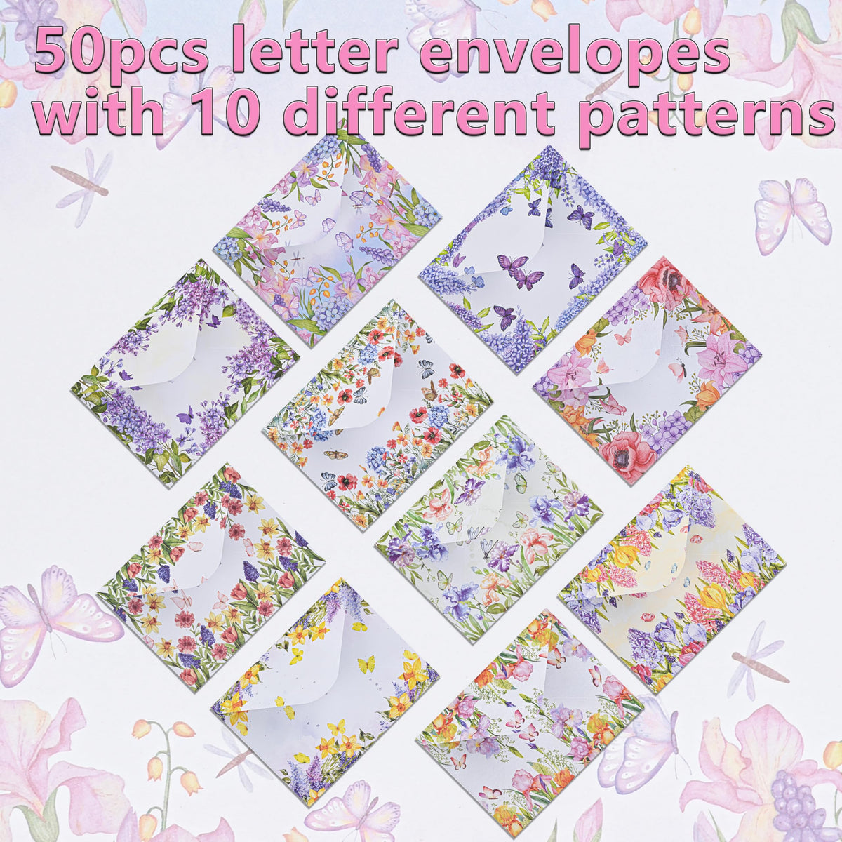 AUSTARK 160 Pieces Stationery Set (50 Pieces Stationery Paper 8.25 x 5.5 Inch, 50 Pieces Envelopes, 60 Sealed Stickers) for Letter Writing (Floral No-underline)