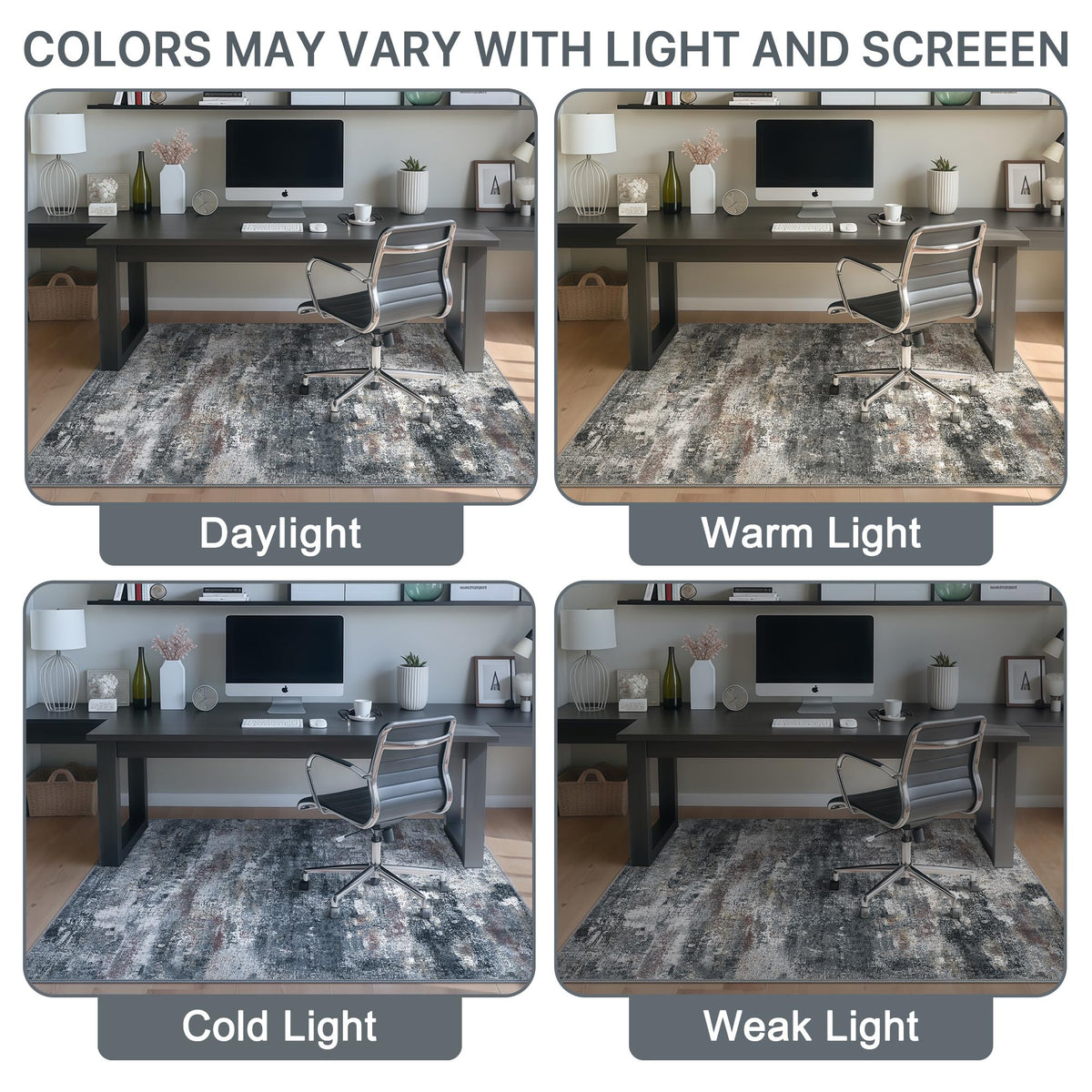 Office Chair Mat for Hardwood Tile Floor, Abstract 48"X 60" Desk Mats for Office Chair on Rolling Chairs Carpet, Desk Anti-Slip 1/5" Thick Rug for Computer Chair, Thin Low-Pile Floor Mat, Dark Gray