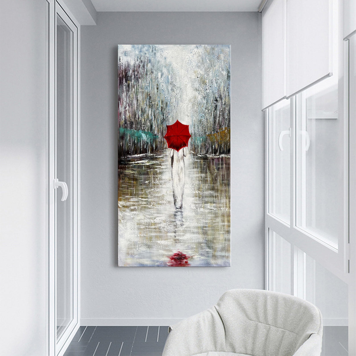 Diathou Art Hand-Painted Landscape Oil Painting Contemporary Abstract Vertical Canvas Frame Wall Art Living Room Bedroom Wall Decoration 47x23 Inches